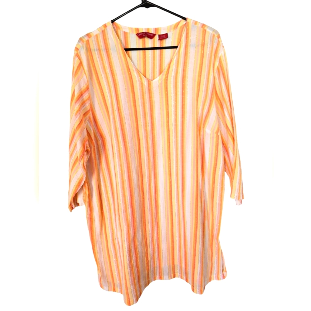 Quizz Woman Bazaar Lightweight Colorful Gold Metallic Striped Blouse Size 20
